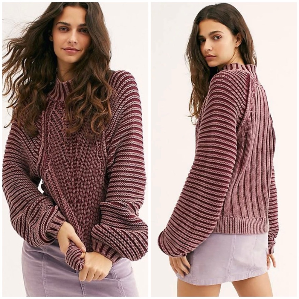 Free People Sweetheart Sweater Size Small 100% Cotton Chunky Knit Mock Neck